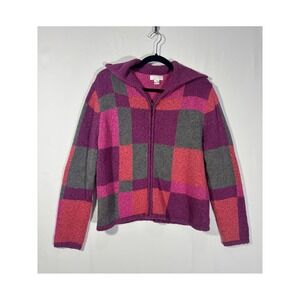 Y2K Colorblock Christopher & Banks Patchwork Zip Up Hooded Sweater WomenL Purple